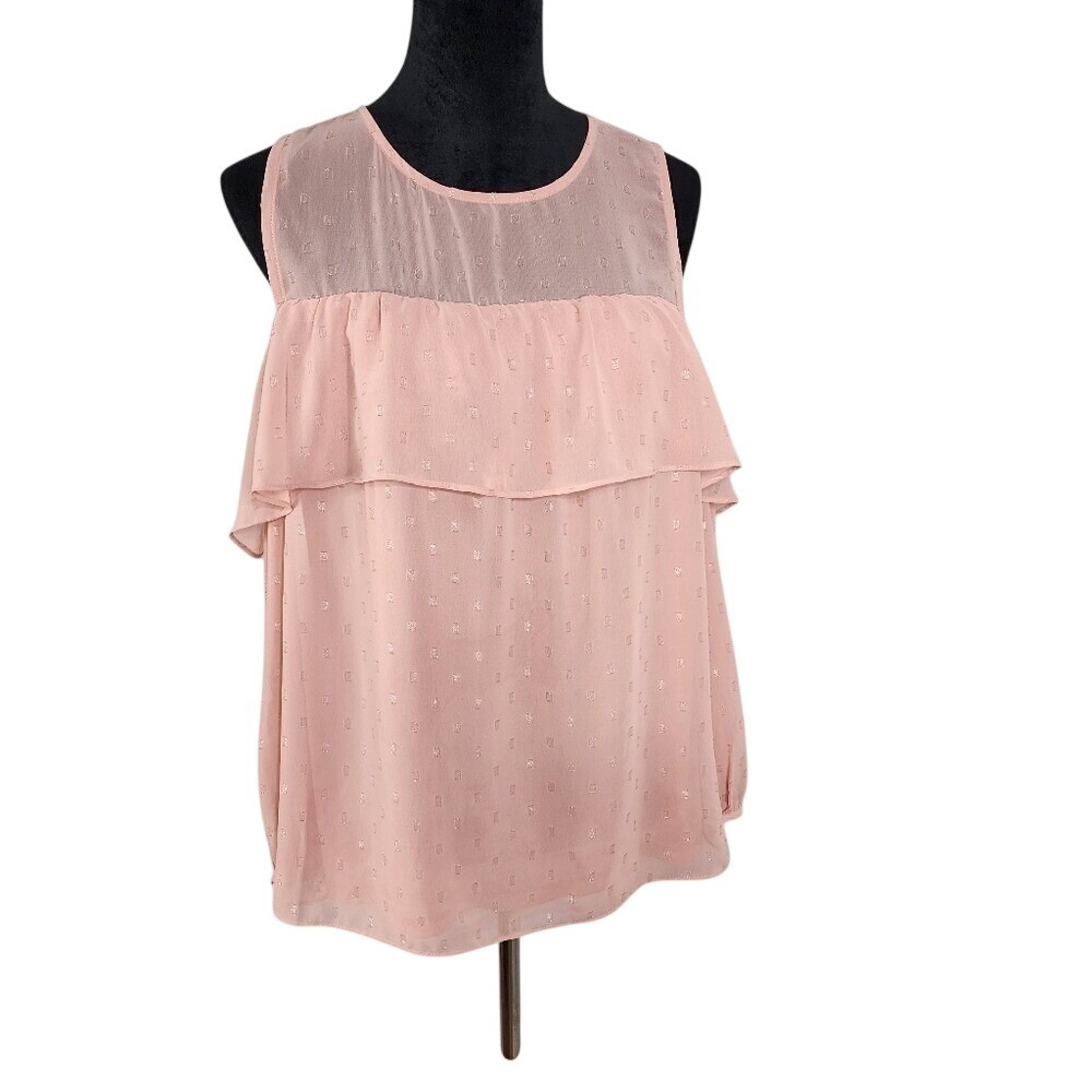 OLD NAVY Size Medium Pink Textured Chiffon Sheer Yoke Cold Shoulder Blouse